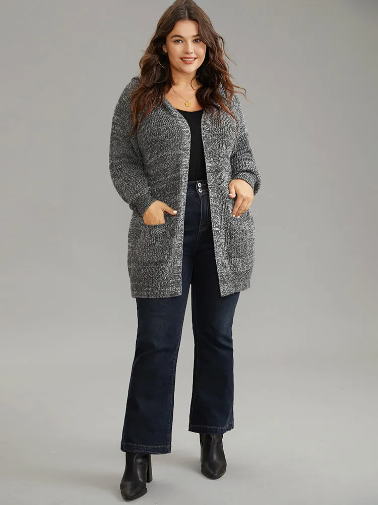 Heather Hooded Patched Pocket Open Front Tunic Cardigan sold by Bloomchic product image thumbnail 4