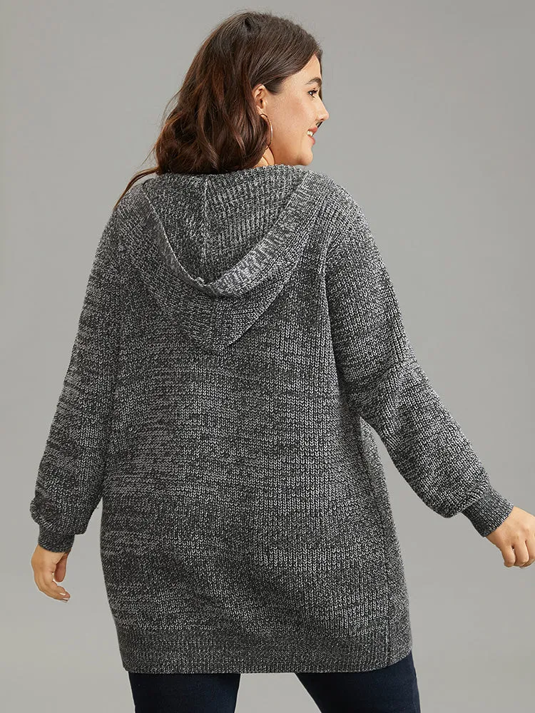 Heather Hooded Patched Pocket Open Front Tunic Cardigan sold by Bloomchic product image thumbnail 2