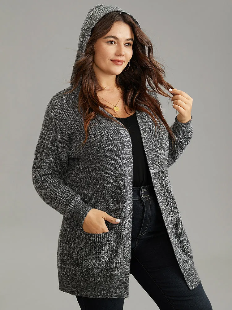 Heather Hooded Patched Pocket Open Front Tunic Cardigan sold by Bloomchic