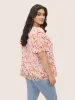 Chiffon Watercolor Floral Woven Ribbon Frill Trim Blouse sold by Bloomchic