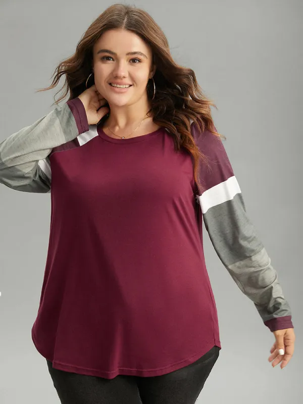 Striped Contrast Patchwork Raglan Sleeve T-shirt sold by Bloomchic