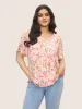 Chiffon Watercolor Floral Woven Ribbon Frill Trim Blouse sold by Bloomchic