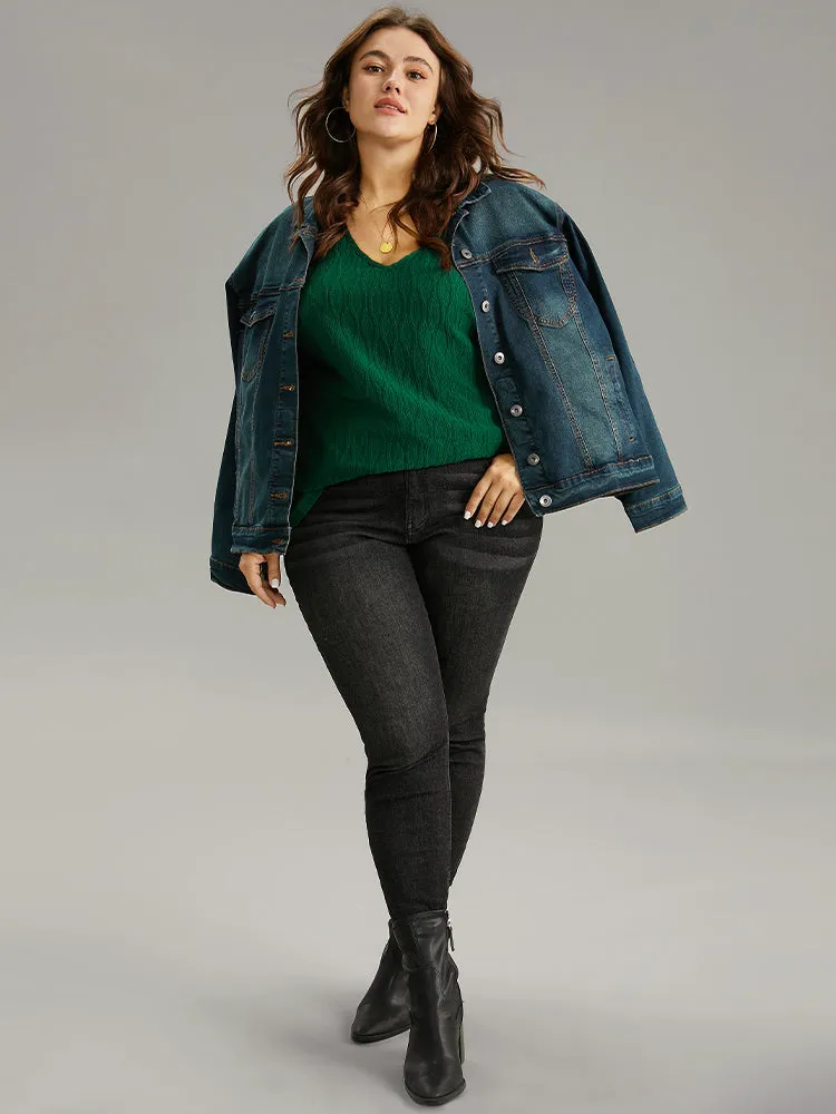 Plain Texture V Neck Roll Dolman Sleeve T-shirt sold by Bloomchic product image thumbnail 4