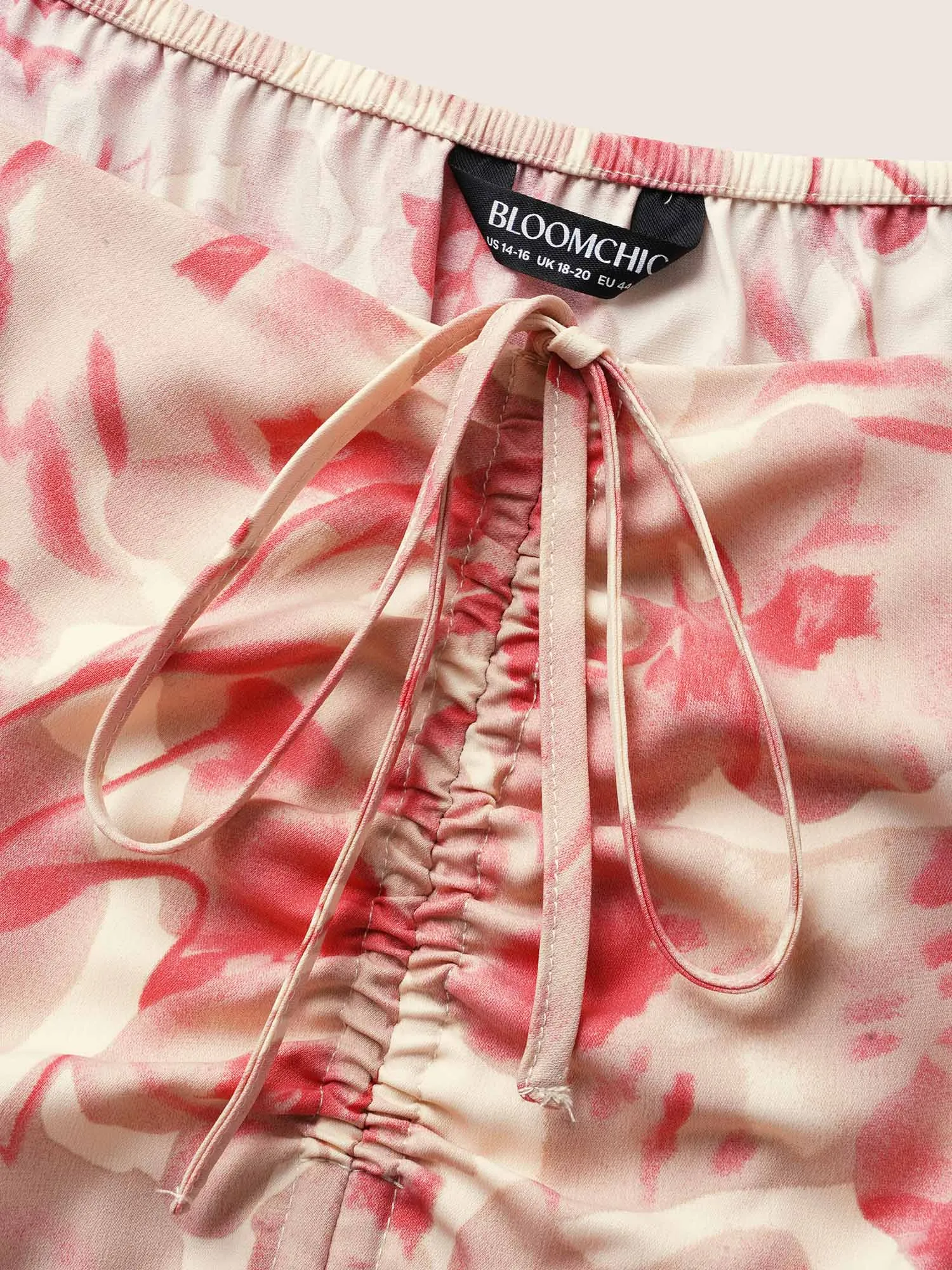 Floral Drawstring Tie Knot Puff Sleeve Midi Dress sold by Bloomchic product image thumbnail 5