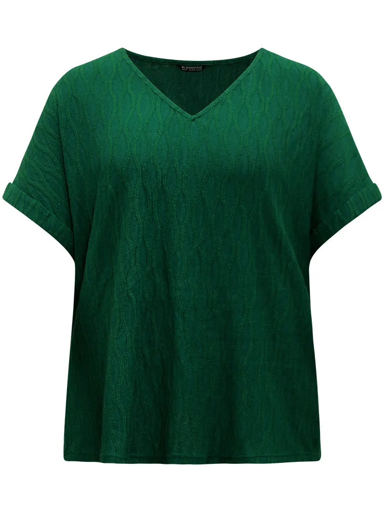 Plain Texture V Neck Roll Dolman Sleeve T-shirt sold by Bloomchic product image thumbnail 5