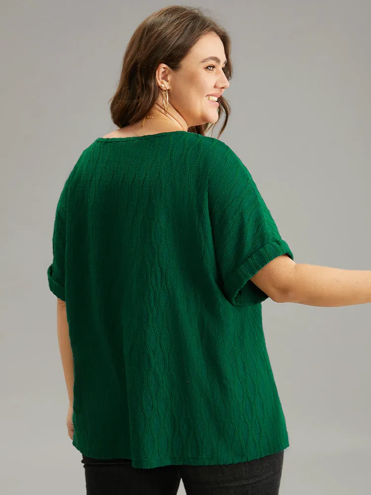 Plain Texture V Neck Roll Dolman Sleeve T-shirt sold by Bloomchic product image thumbnail 2