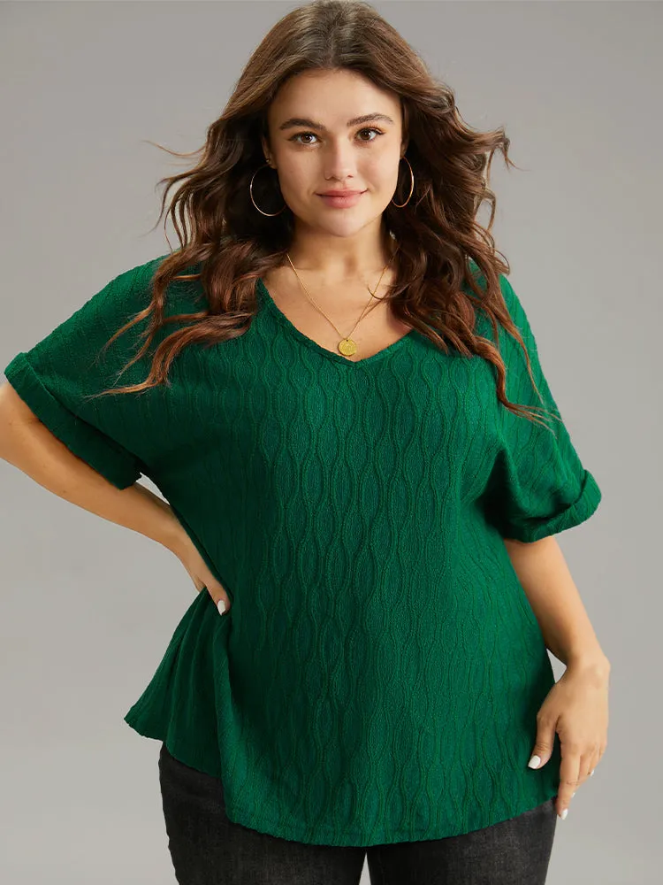 Plain Texture V Neck Roll Dolman Sleeve T-shirt sold by Bloomchic