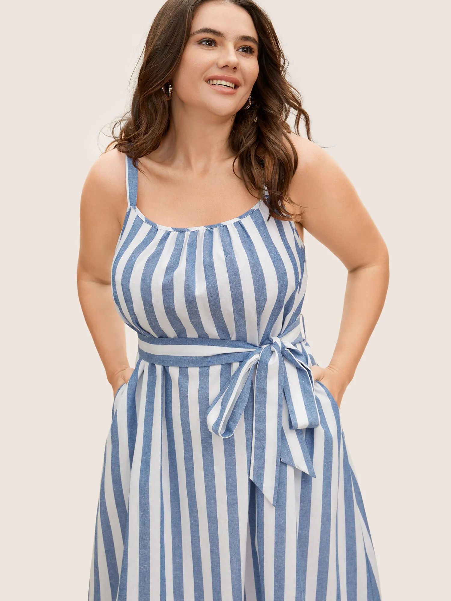 Striped Linen Blend Ruffle Layered Hem Dress sold by Bloomchic product image thumbnail 3
