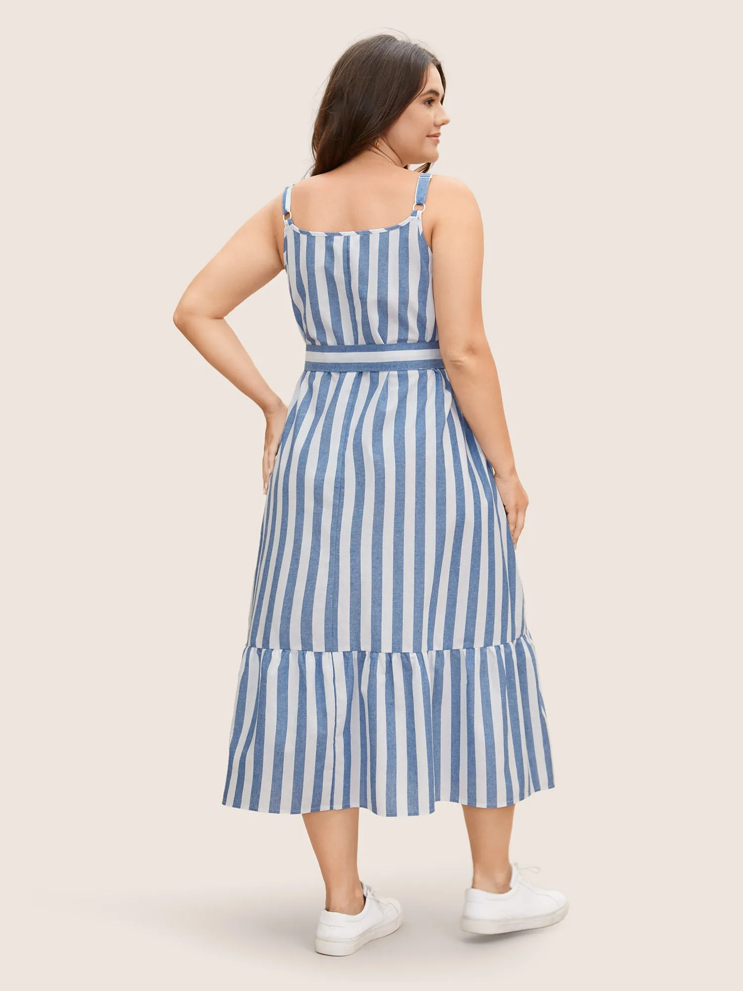 Striped Linen Blend Ruffle Layered Hem Dress sold by Bloomchic product image thumbnail 5