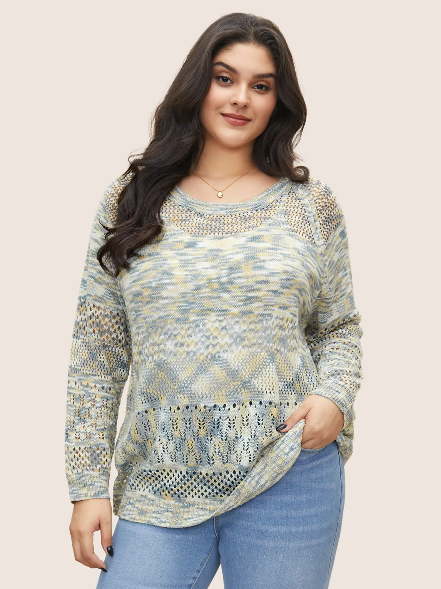 Ombre Heather Hollow Out Texture Pullover sold by Bloomchic