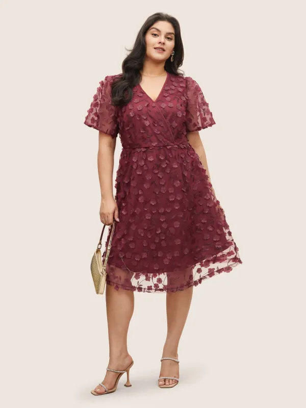Plisse Mesh Pocket Overlap Collar Dress sold by Bloomchic