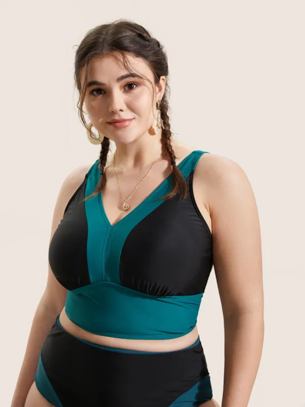 Two Tone Gathered Adjustable Straps Swim Top sold by Bloomchic