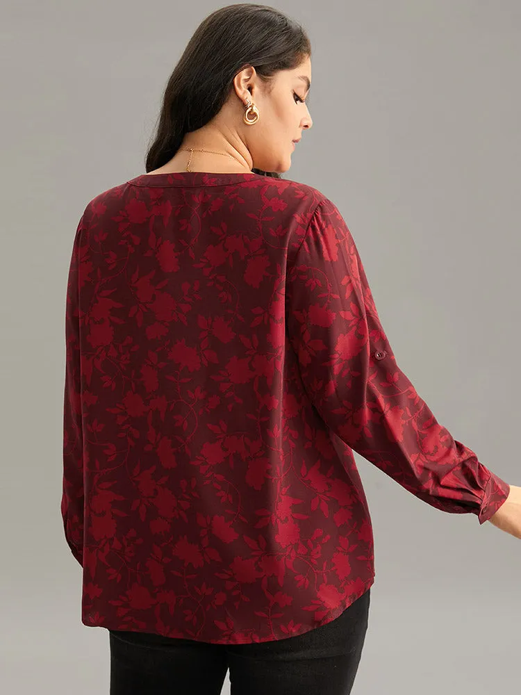 Silhouette Floral Print Gathered Tab Sleeve Blouse sold by Bloomchic product image thumbnail 2