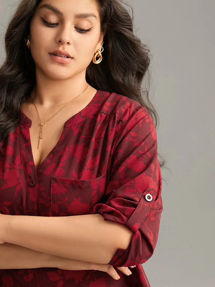 Silhouette Floral Print Gathered Tab Sleeve Blouse sold by Bloomchic product image thumbnail 4