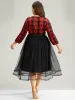 Plaid Mesh Patchwork Elastic Waist Belted Dress sold by Bloomchic