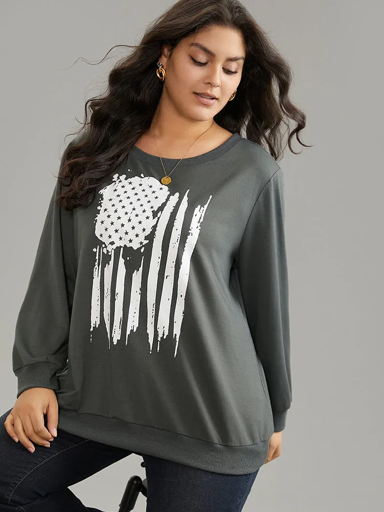 Brush Print Star Round Neck Sweatshirt sold by Bloomchic
