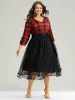 Plaid Mesh Patchwork Elastic Waist Belted Dress sold by Bloomchic