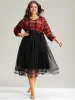 Plaid Mesh Patchwork Elastic Waist Belted Dress sold by Bloomchic