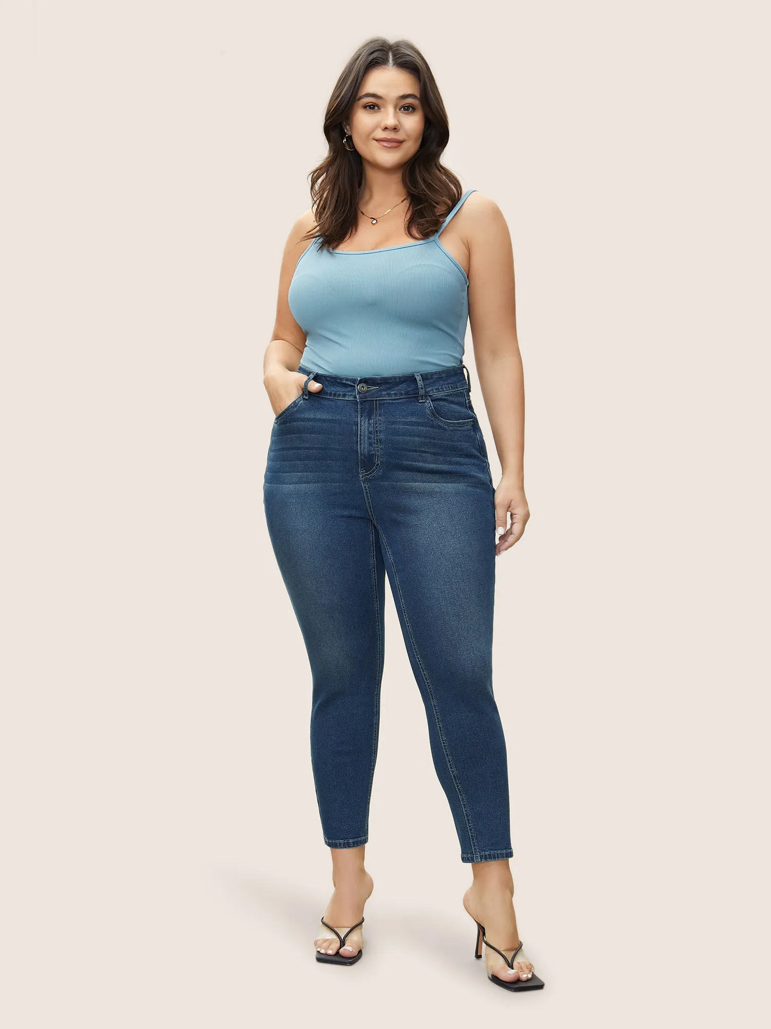 Plain Pocket Embroidered Skinny Jeans sold by Bloomchic product image thumbnail 3