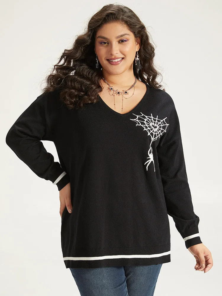 Halloween Supersoft Essentials Spider Web Print Contrast Trim Pullover sold by Bloomchic product image thumbnail 3