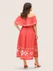 Striped Boho Print Off Shoulder Ruffle Trim Dress sold by Bloomchic