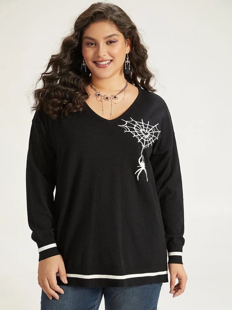 Halloween Supersoft Essentials Spider Web Print Contrast Trim Pullover sold by Bloomchic product image thumbnail 4