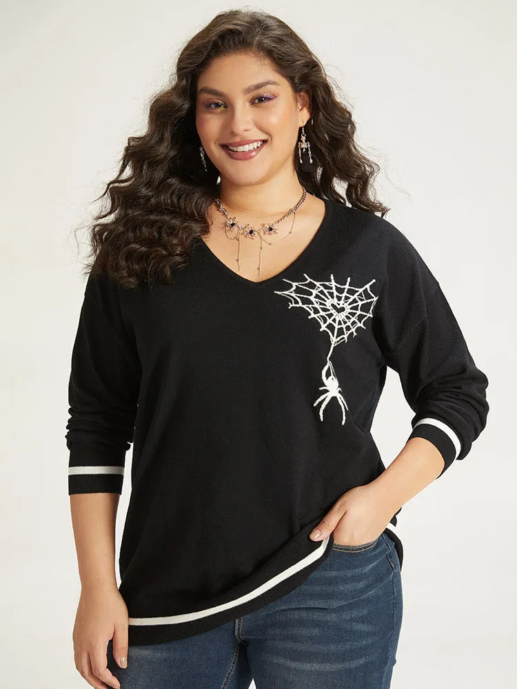 Halloween Supersoft Essentials Spider Web Print Contrast Trim Pullover sold by Bloomchic