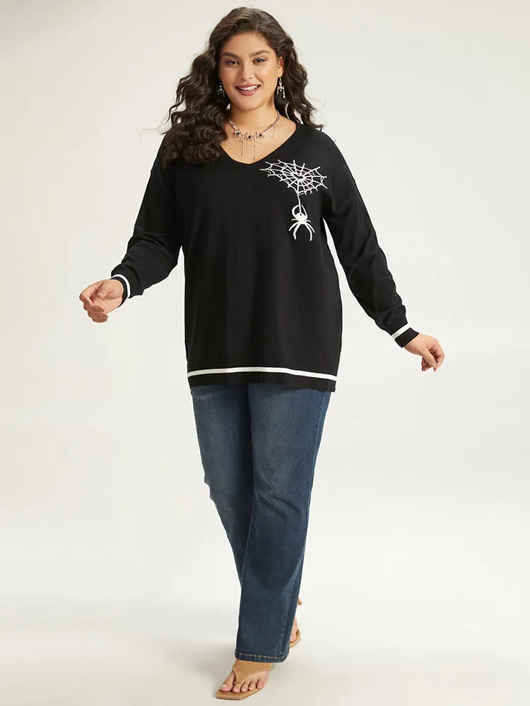 Halloween Supersoft Essentials Spider Web Print Contrast Trim Pullover sold by Bloomchic product image thumbnail 5