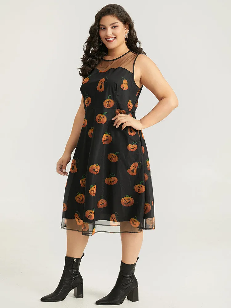 Halloween Pumpkin Print Mesh Patchwork Tank Dress sold by Bloomchic product image thumbnail 2