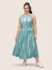 Tie Dye Halter Neck Belted Gathered Dress sold by Bloomchic
