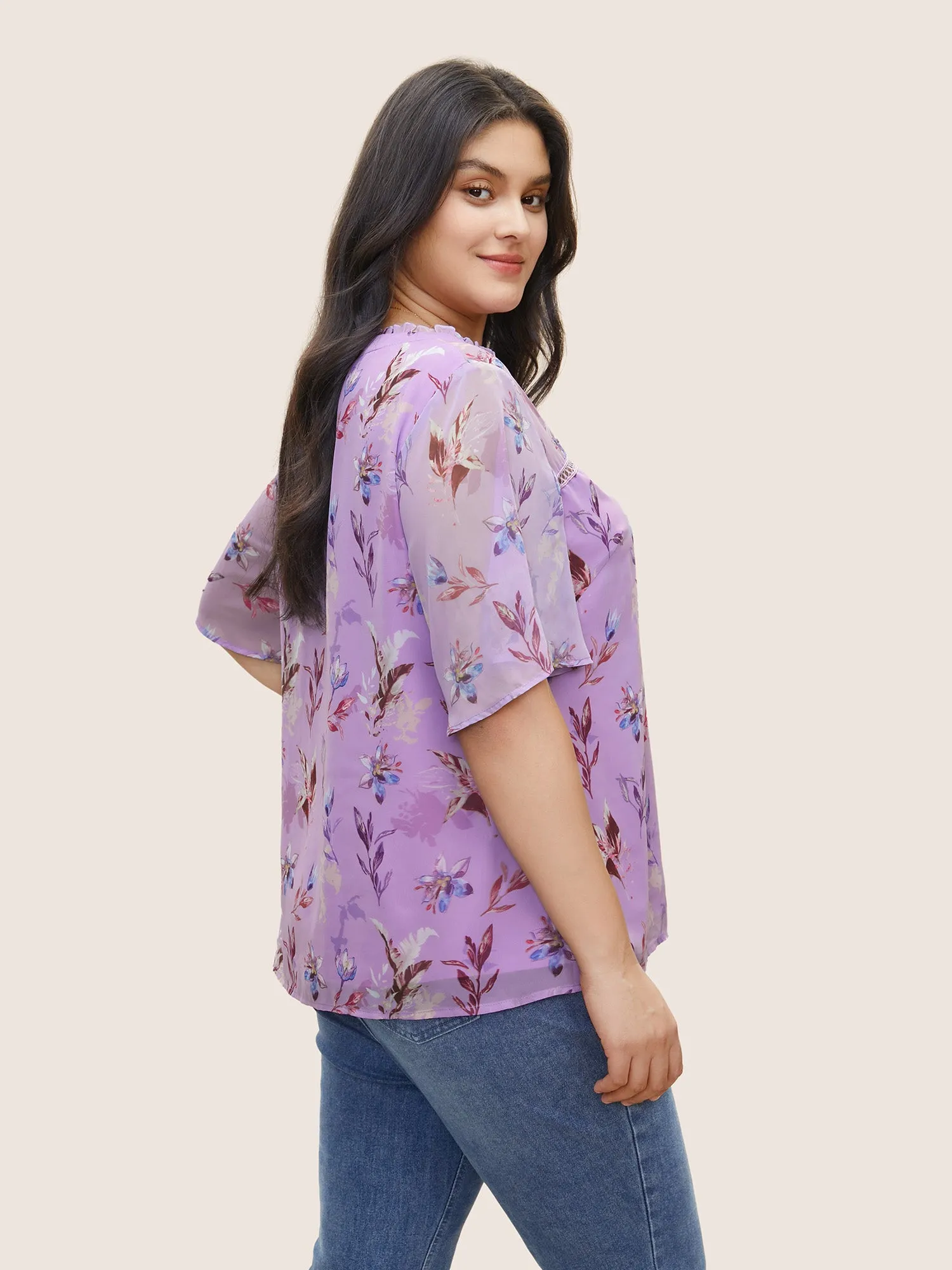 Plants Guipure Lace Button Detail Mesh Blouse sold by Bloomchic product image thumbnail 4