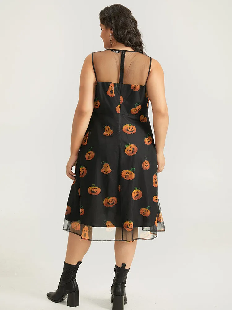 Halloween Pumpkin Print Mesh Patchwork Tank Dress sold by Bloomchic product image thumbnail 4