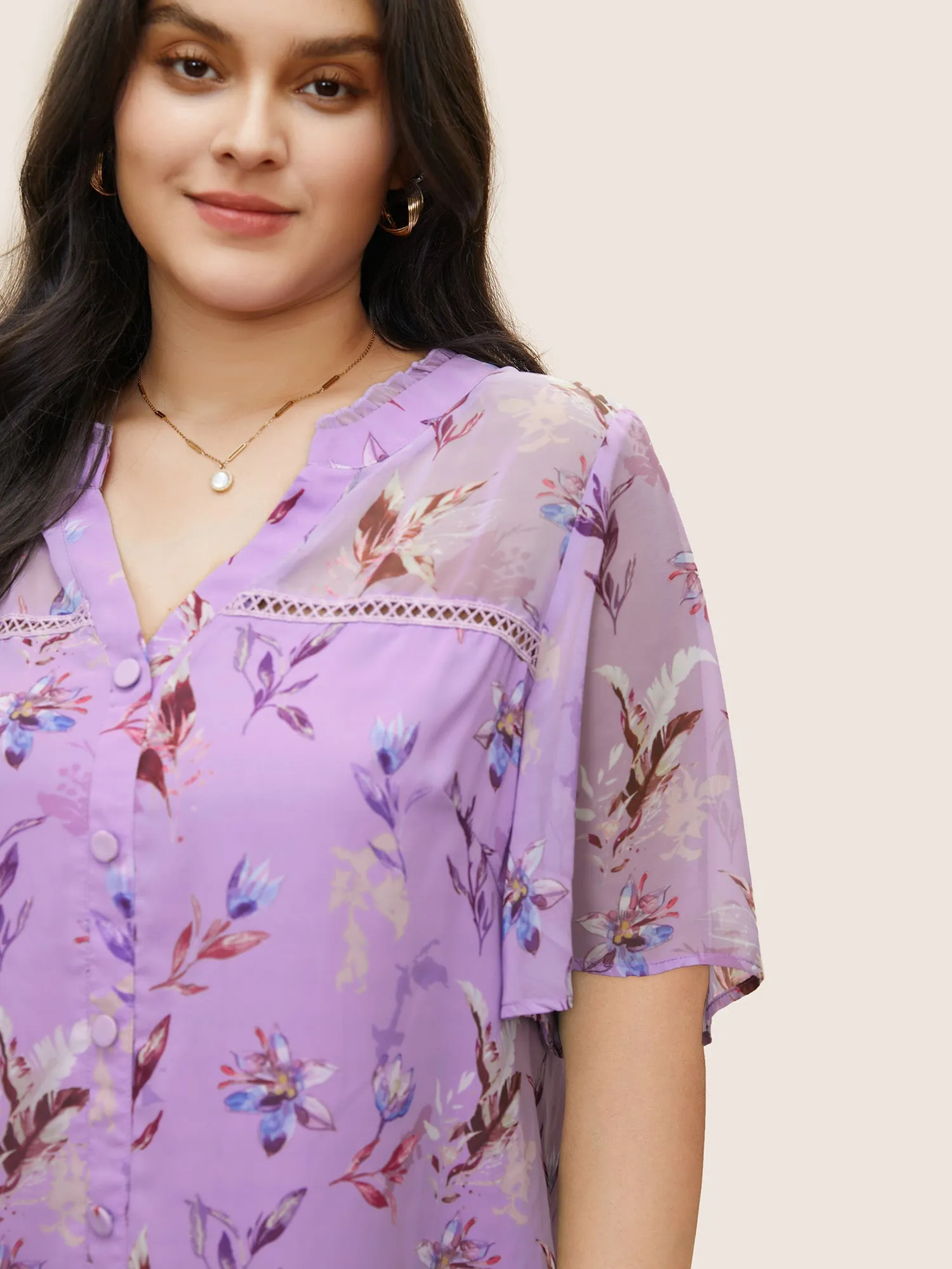 Plants Guipure Lace Button Detail Mesh Blouse sold by Bloomchic product image thumbnail 2