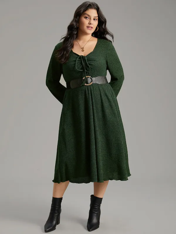 Square Neck Solid Drawstring Rib Knit Dress sold by Bloomchic