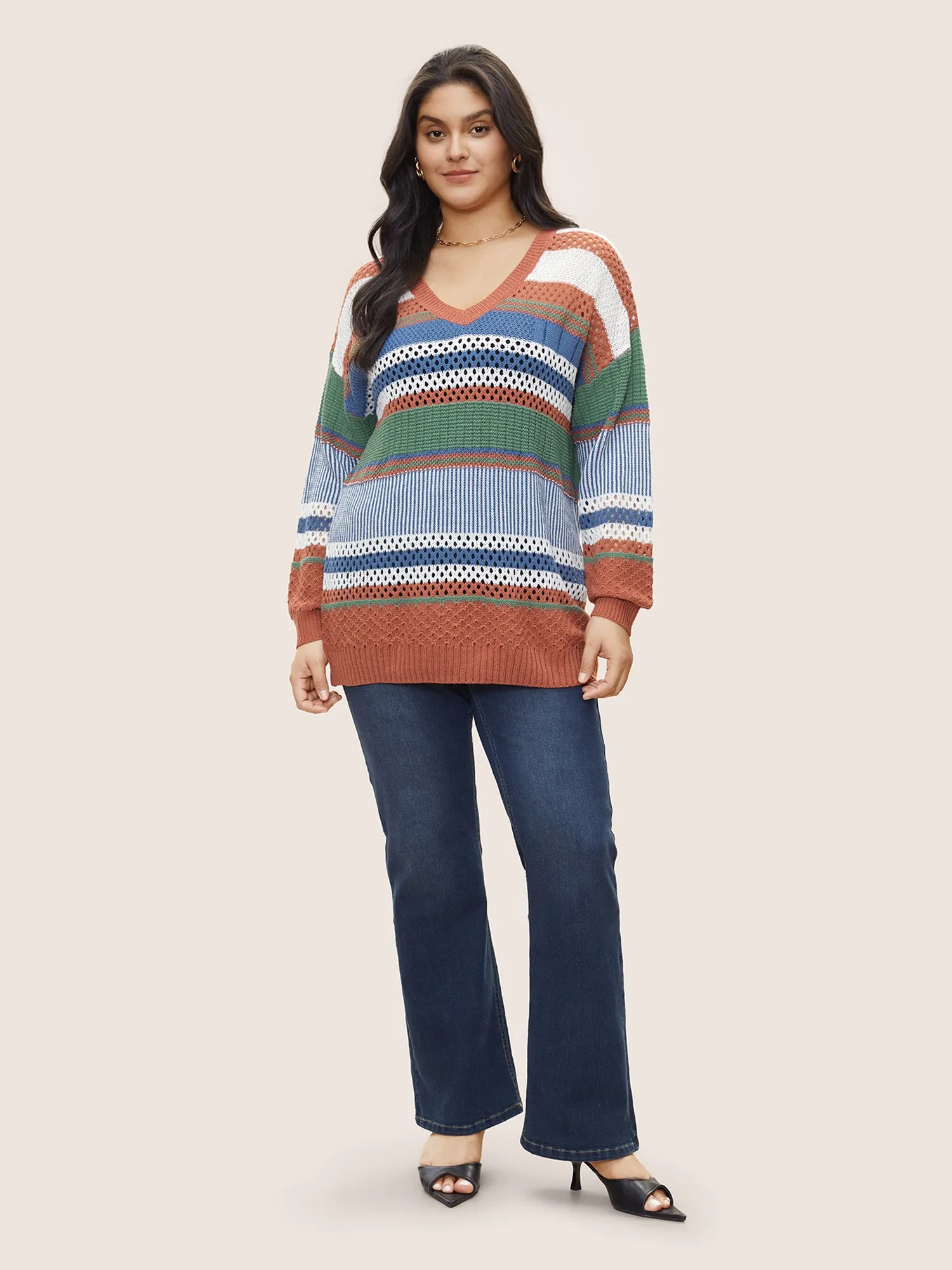 Colorblock Contrast Pointelle Knit Pullover sold by Bloomchic product image thumbnail 3