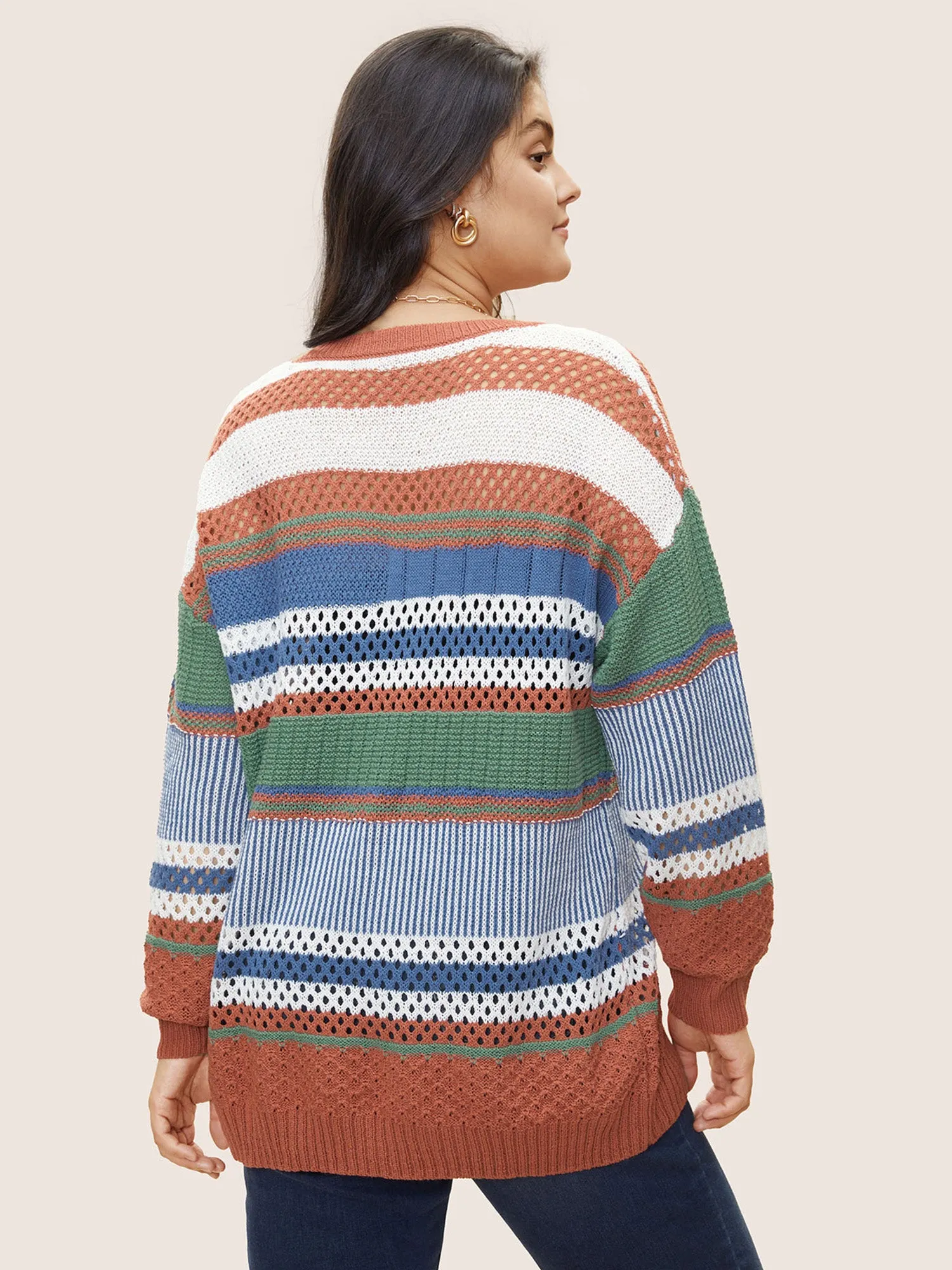 Colorblock Contrast Pointelle Knit Pullover sold by Bloomchic product image thumbnail 2