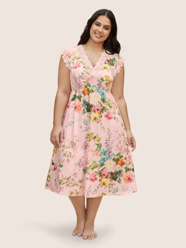 Floral Lace Patchwork Gathered Sleep Dress sold by Bloomchic