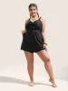 Plain Bowknot Pocket Gathered One Piece Swimsuit sold by Bloomchic