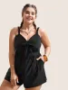 Plain Bowknot Pocket Gathered One Piece Swimsuit sold by Bloomchic