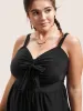 Plain Bowknot Pocket Gathered One Piece Swimsuit sold by Bloomchic