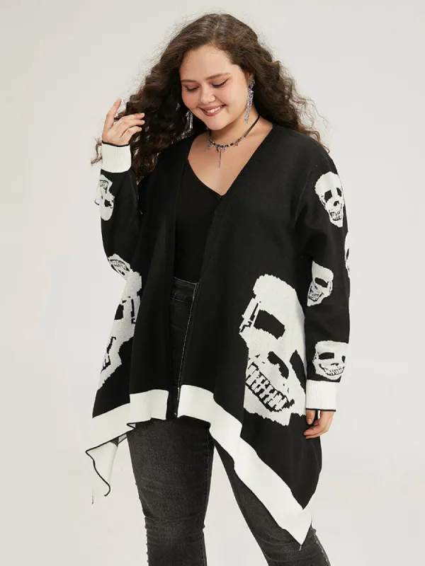 Supersoft Essentials Halloween Skull Asymmetrical Hem Cardigan sold by Bloomchic