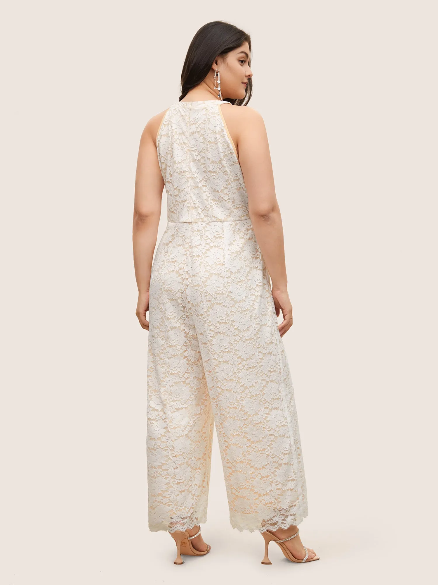 Plain Lace Plisse Halter Pocket Jumpsuit sold by Bloomchic product image thumbnail 3