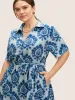 Bandana Print Shirt Collar Belted Midi Dress sold by Bloomchic