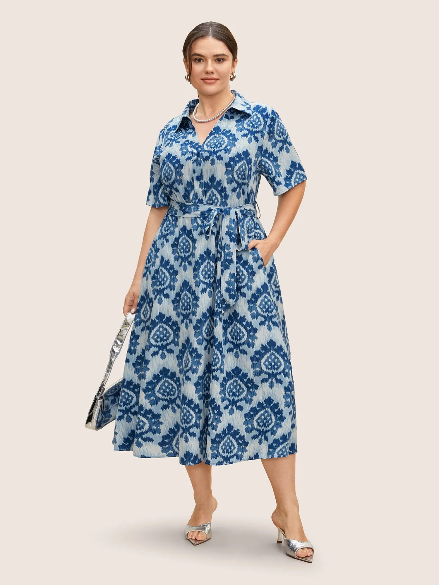 Bandana Print Shirt Collar Belted Midi Dress sold by Bloomchic product image thumbnail 3