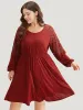 Plain Pocket Lace Panel Lantern Sleeve Dress sold by Bloomchic