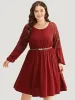 Plain Pocket Lace Panel Lantern Sleeve Dress sold by Bloomchic