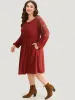 Plain Pocket Lace Panel Lantern Sleeve Dress sold by Bloomchic