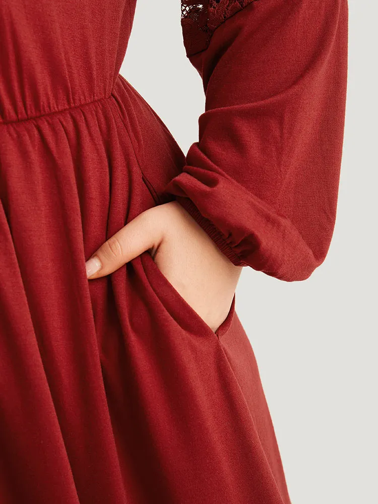 Plain Pocket Lace Panel Lantern Sleeve Dress sold by Bloomchic product image thumbnail 5