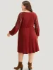 Plain Pocket Lace Panel Lantern Sleeve Dress sold by Bloomchic