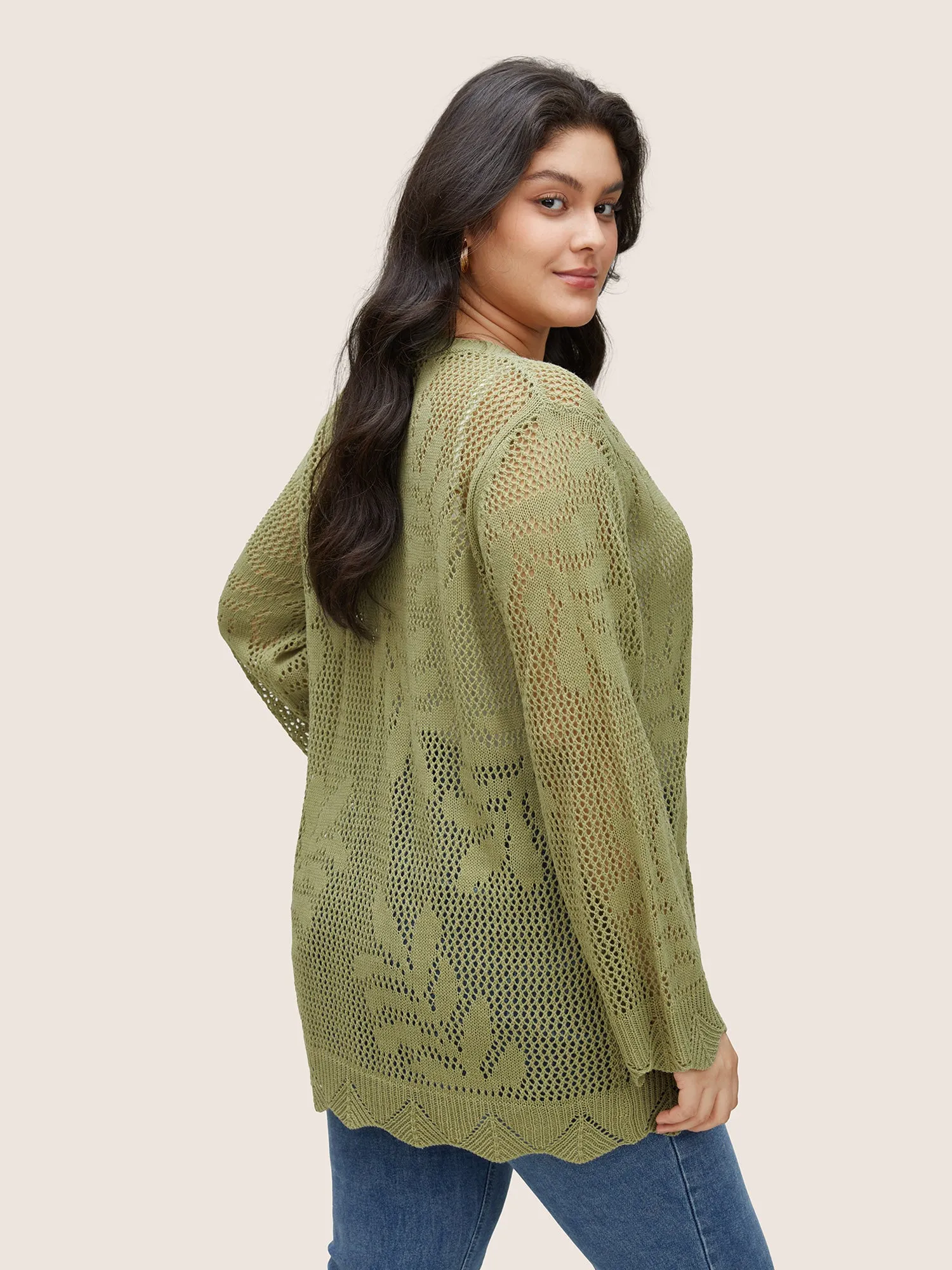 Plants Hollow Out Ties Scalloped Trim Cardigan sold by Bloomchic product image thumbnail 2